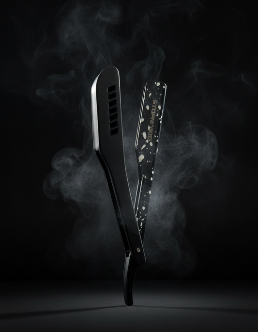 Hair cut tool blade holder with a dark background and smoke effect